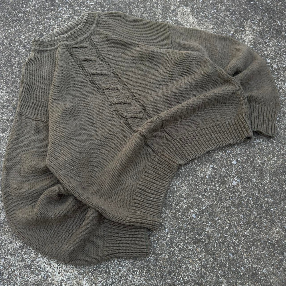 Vintage 90s Sweater Graphix Cable Knit Workwear Gorpcore Olive Large (f2)